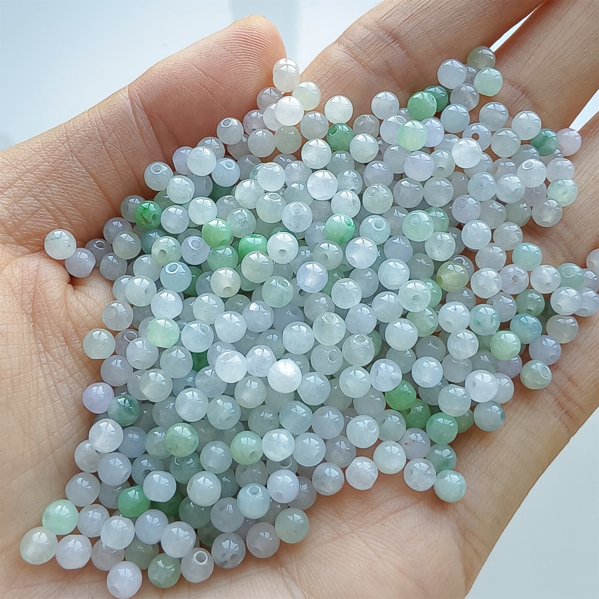 DDP 50pcs 3.7mm Natural Certificated Type A Green White Burmese Jadeite Round Beads