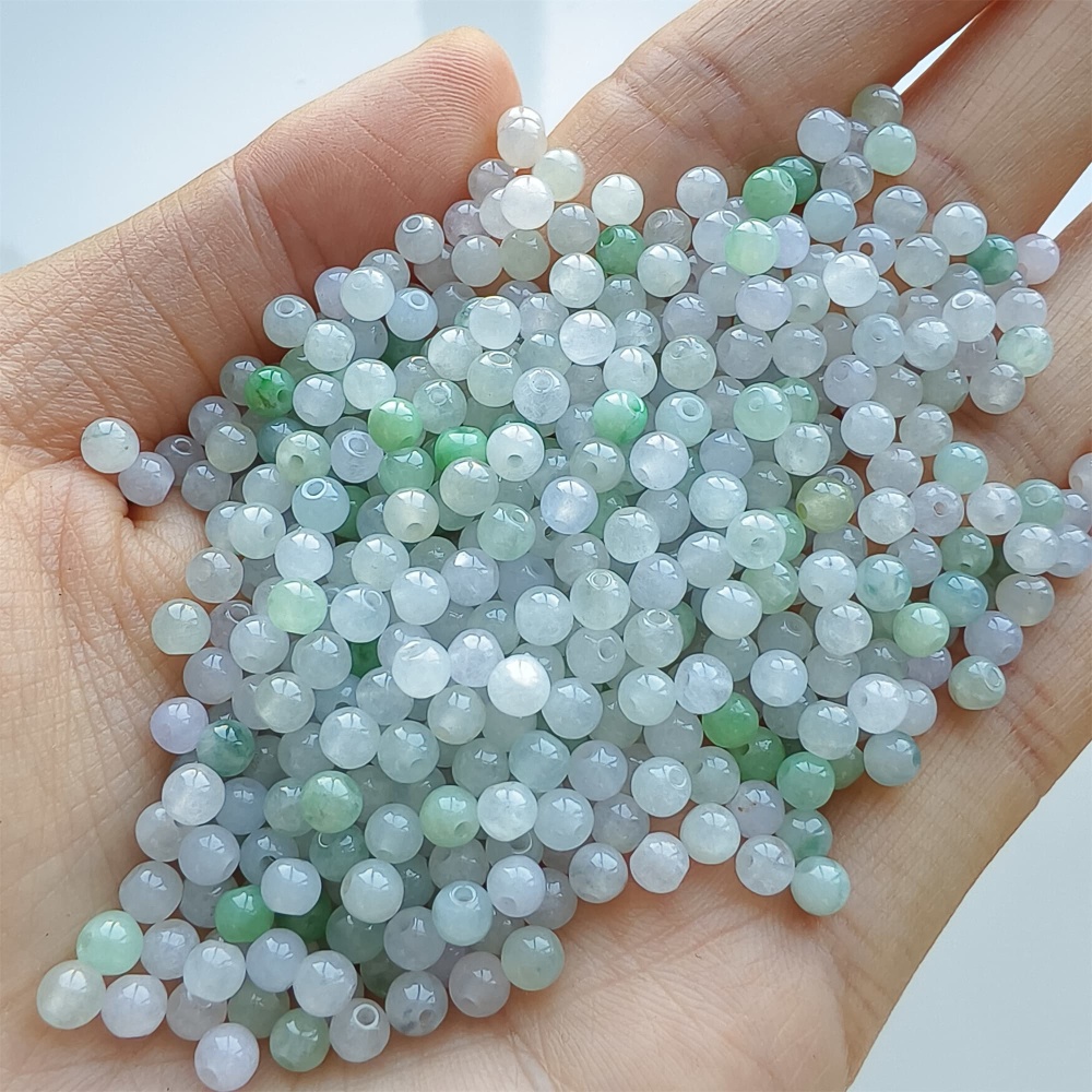 DDP 50pcs 3.7mm Natural Certificated Type A Green White Burmese Jadeite Round Beads
