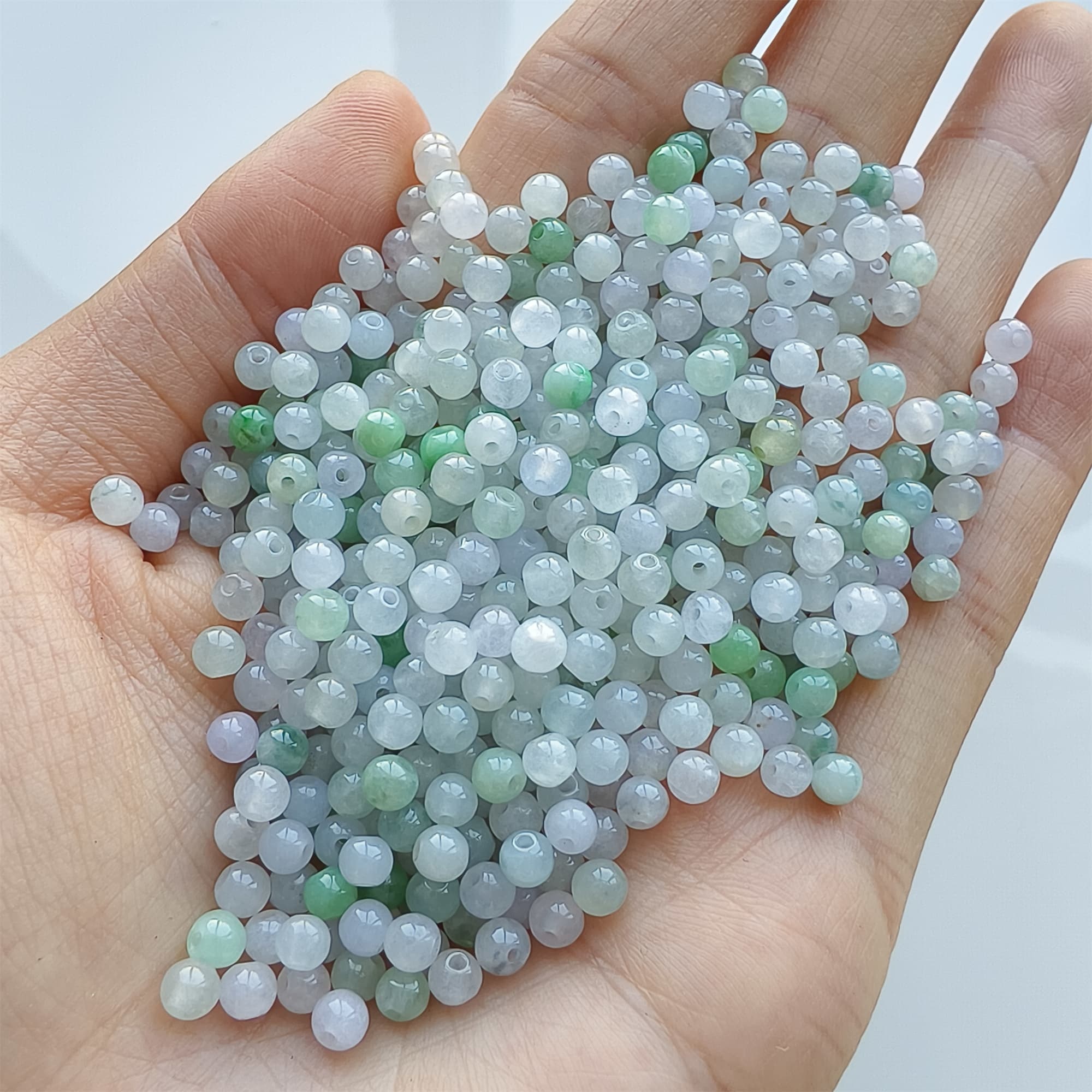 DDP 50pcs 3.7mm Natural Certificated Type A Green White Burmese Jadeite Round Beads