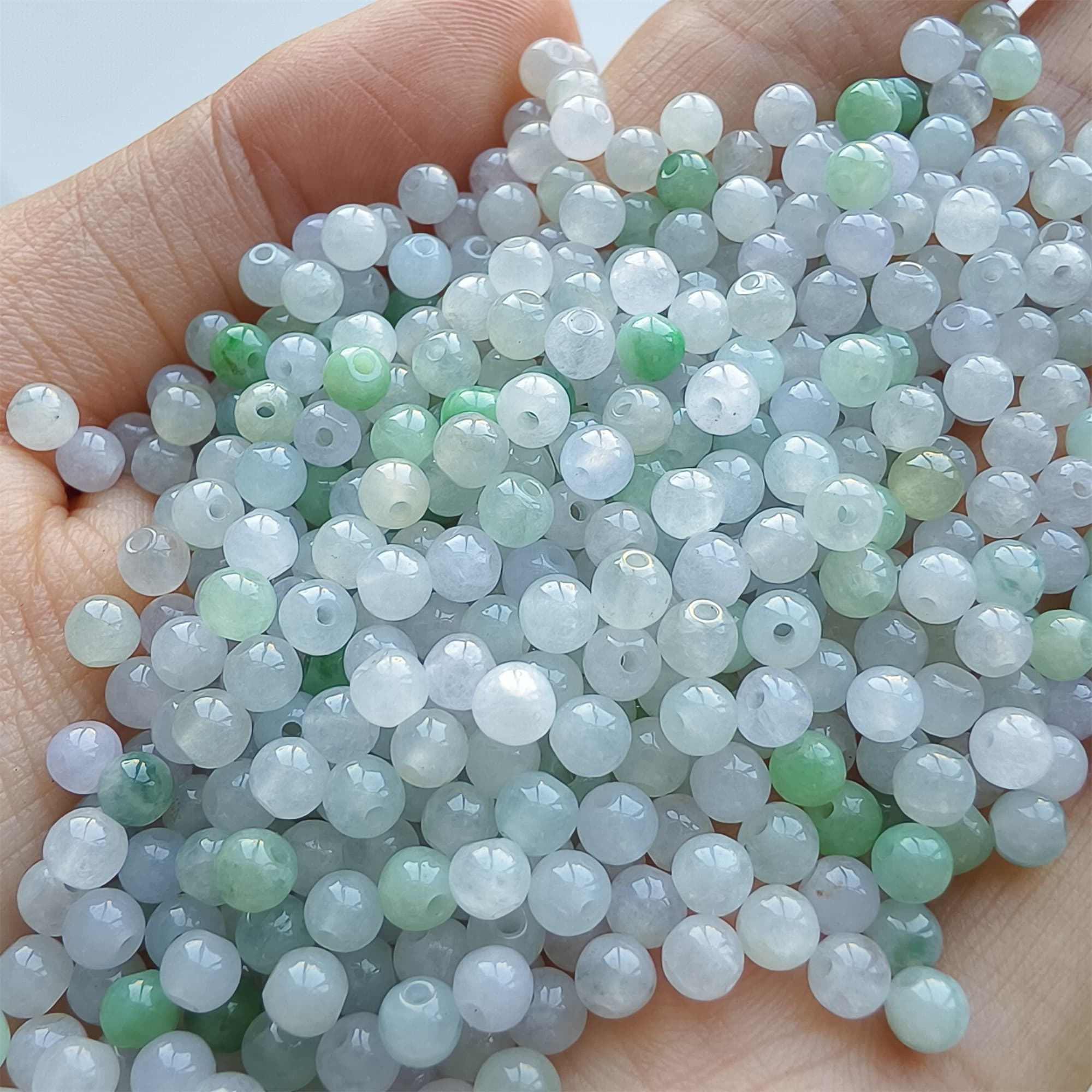 DDP 50pcs 3.7mm Natural Certificated Type A Green White Burmese Jadeite Round Beads
