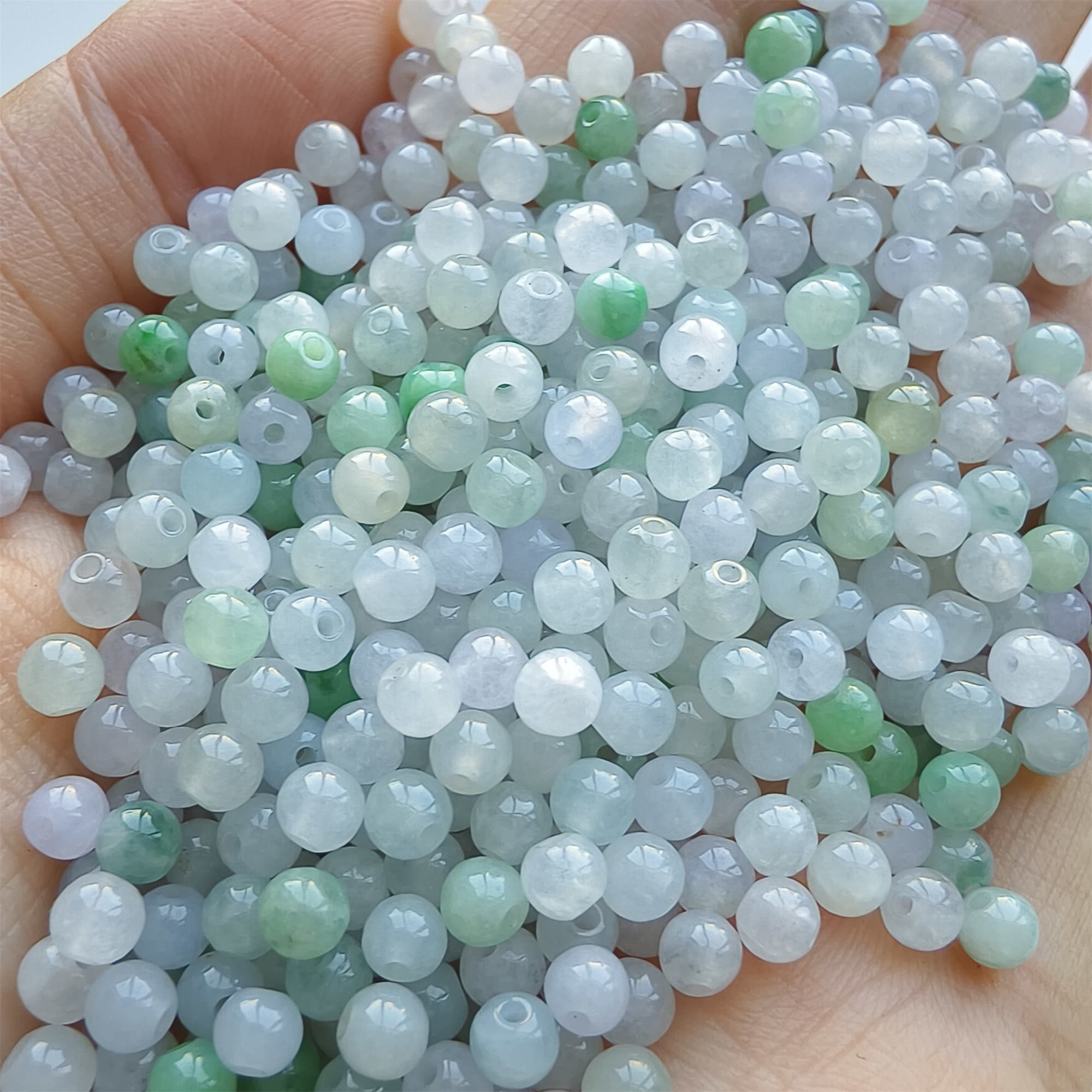 DDP 50pcs 3.7mm Natural Certificated Type A Green White Burmese Jadeite Round Beads