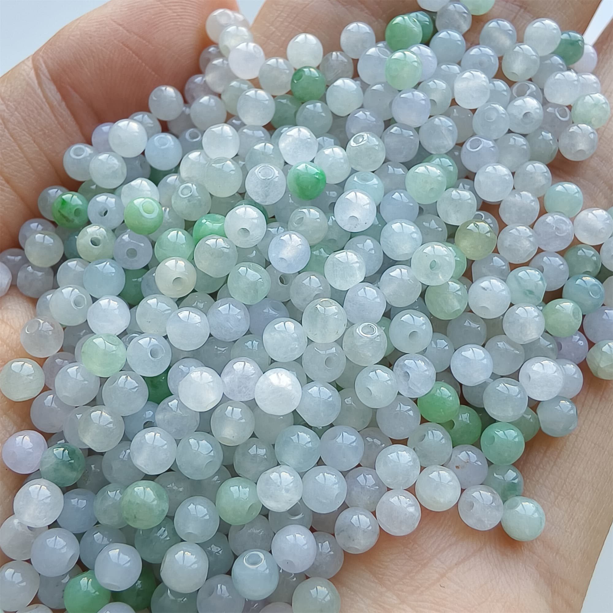 DDP 50pcs 3.7mm Natural Certificated Type A Green White Burmese Jadeite Round Beads