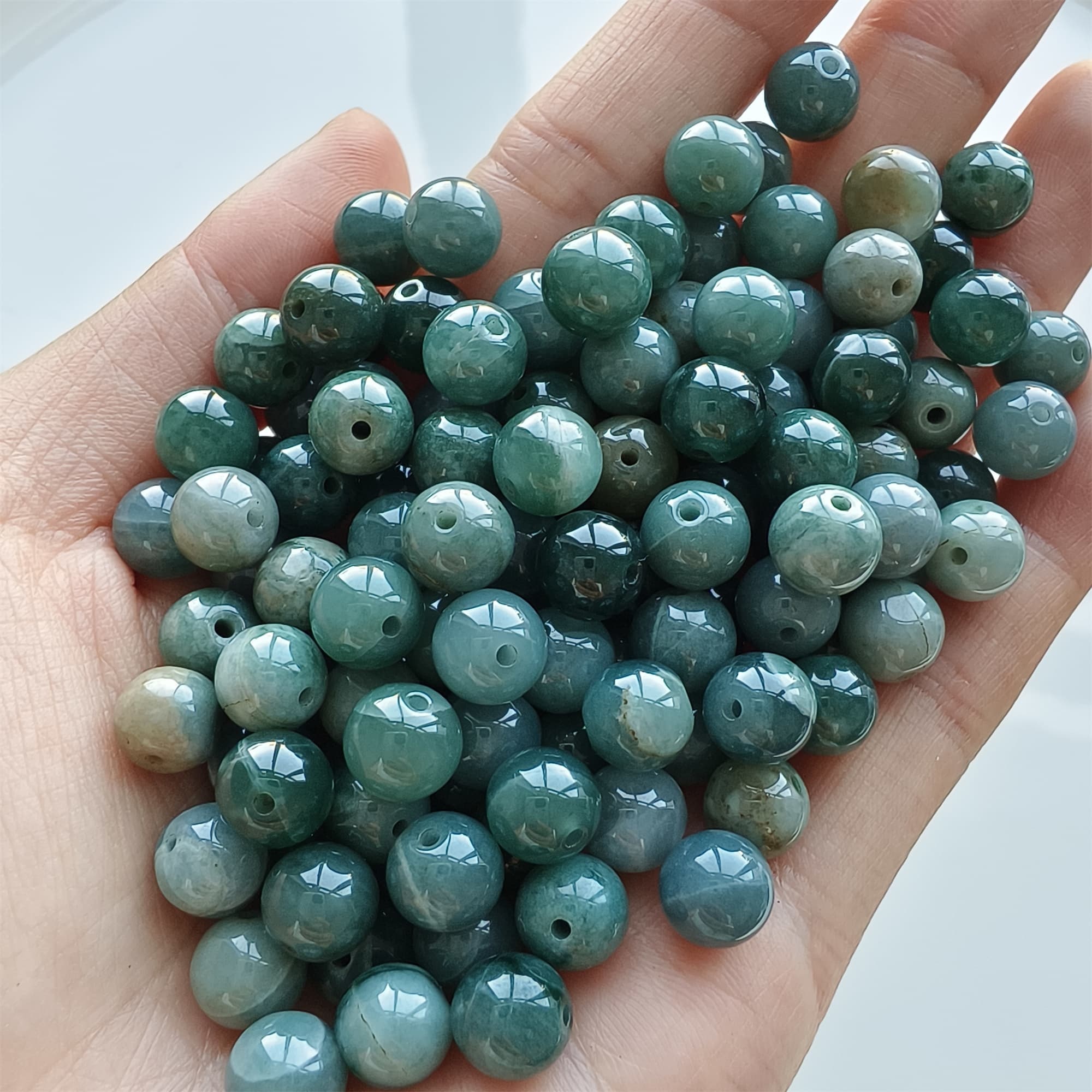 DDP 30pcs 8mm Natural Certificated Type A Blue Guatemalan Jadeite Round Beads