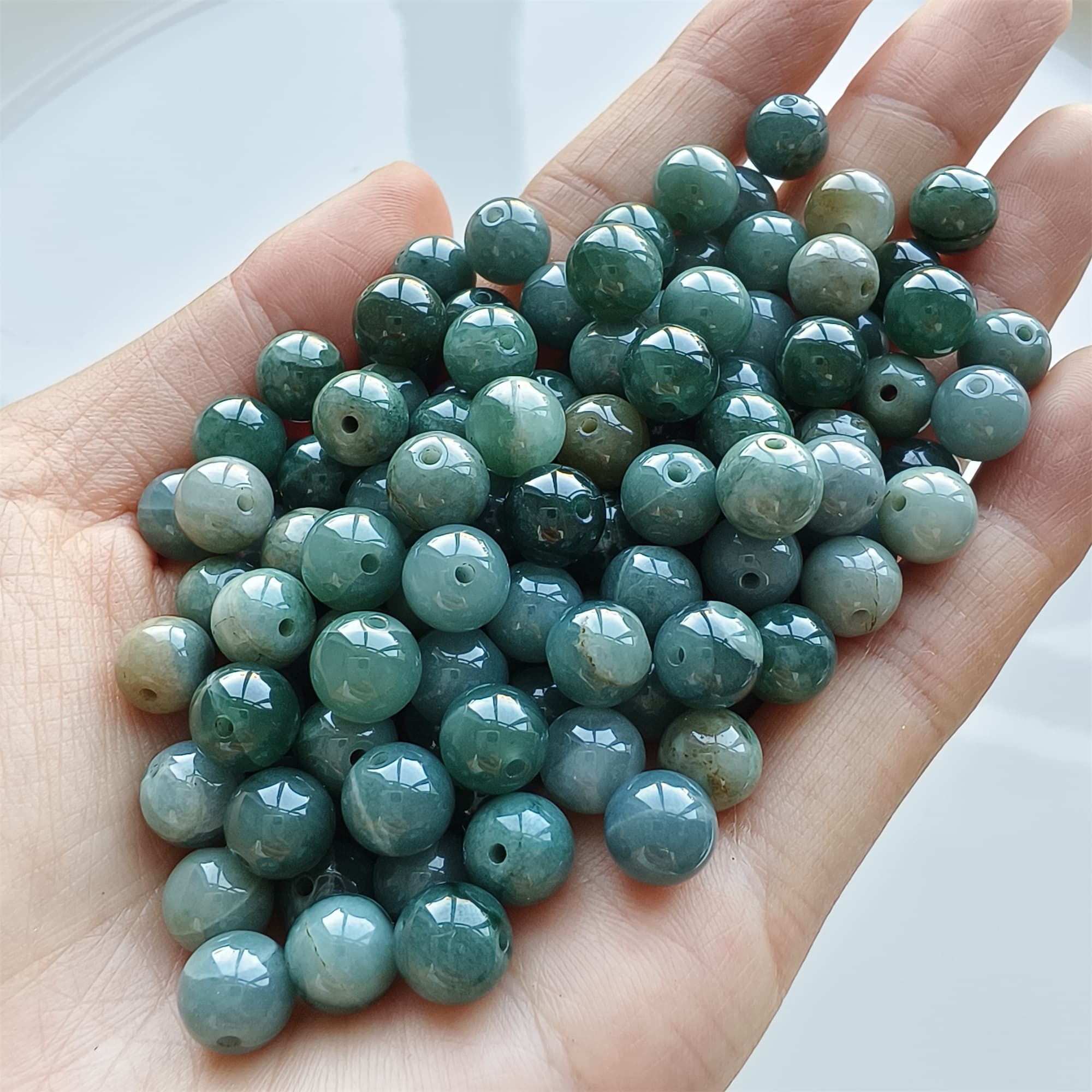 DDP 30pcs 8mm Natural Certificated Type A Blue Guatemalan Jadeite Round Beads