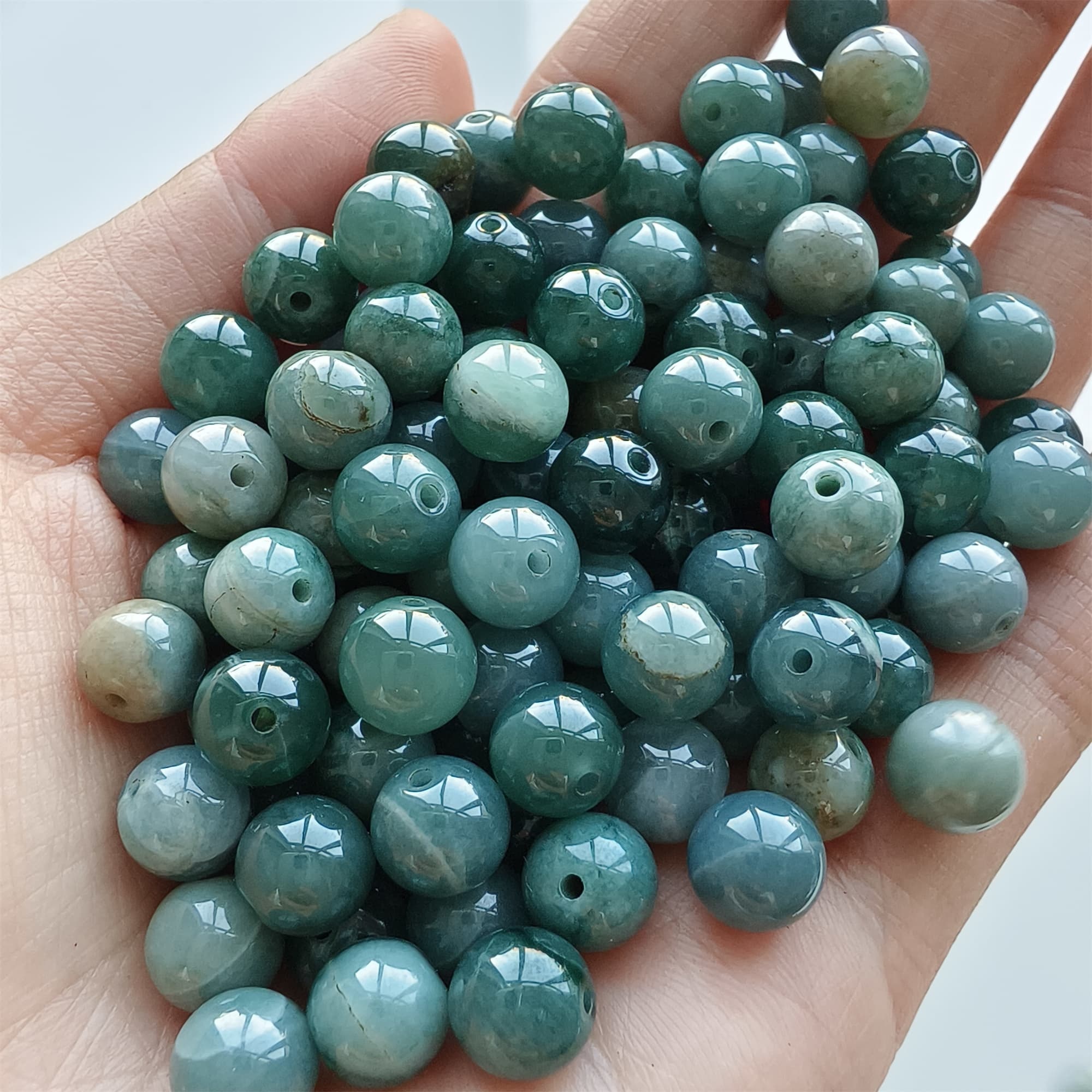DDP 30pcs 8mm Natural Certificated Type A Blue Guatemalan Jadeite Round Beads
