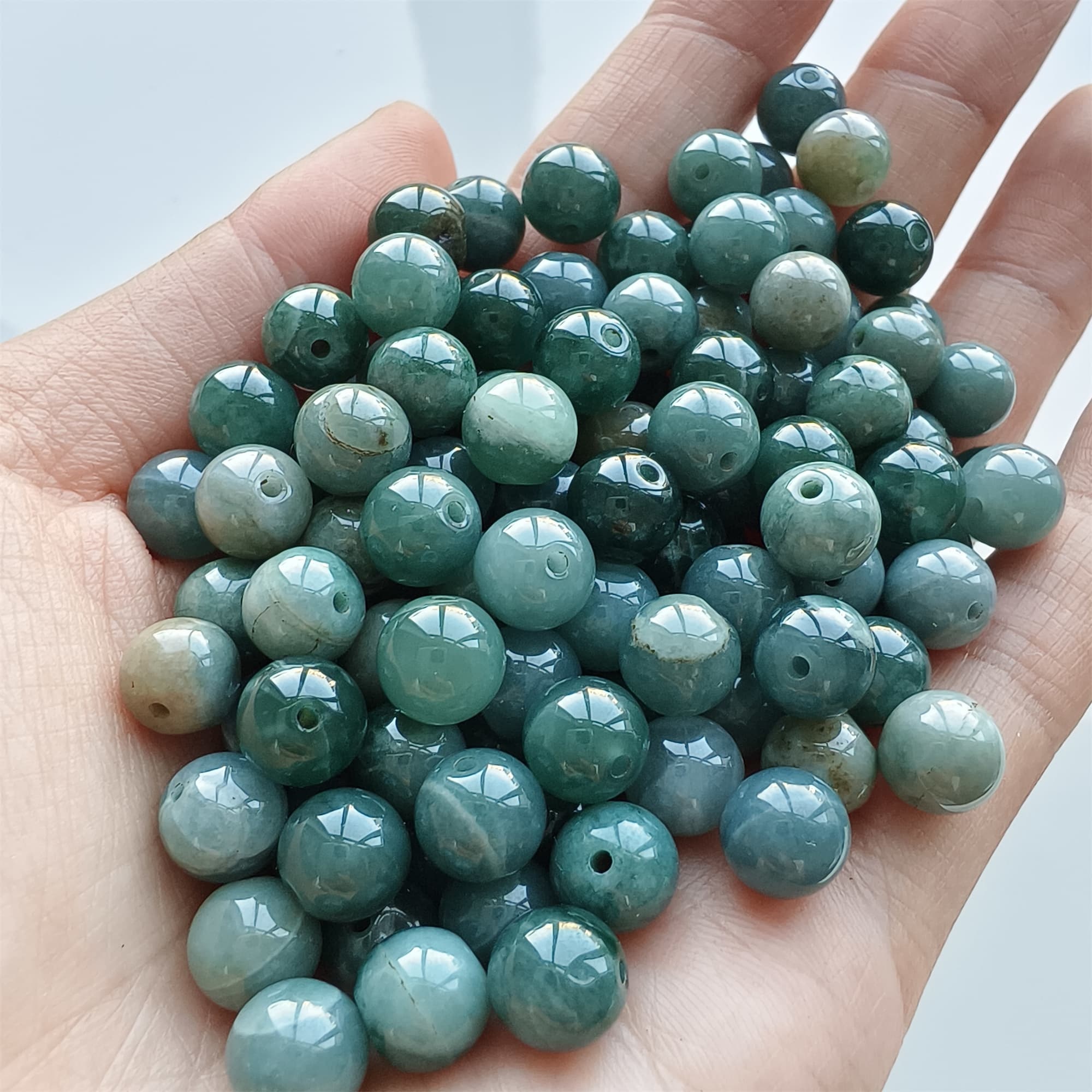 DDP 30pcs 8mm Natural Certificated Type A Blue Guatemalan Jadeite Round Beads