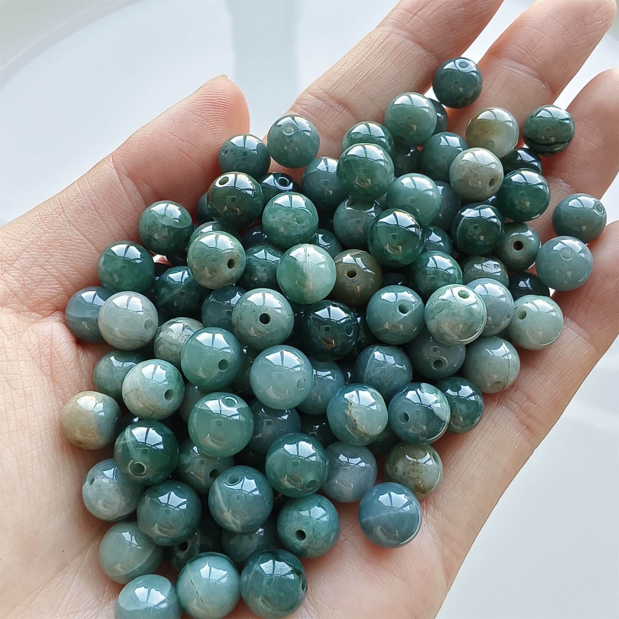 DDP 30pcs 8mm Natural Certificated Type A Blue Guatemalan Jadeite Round Beads