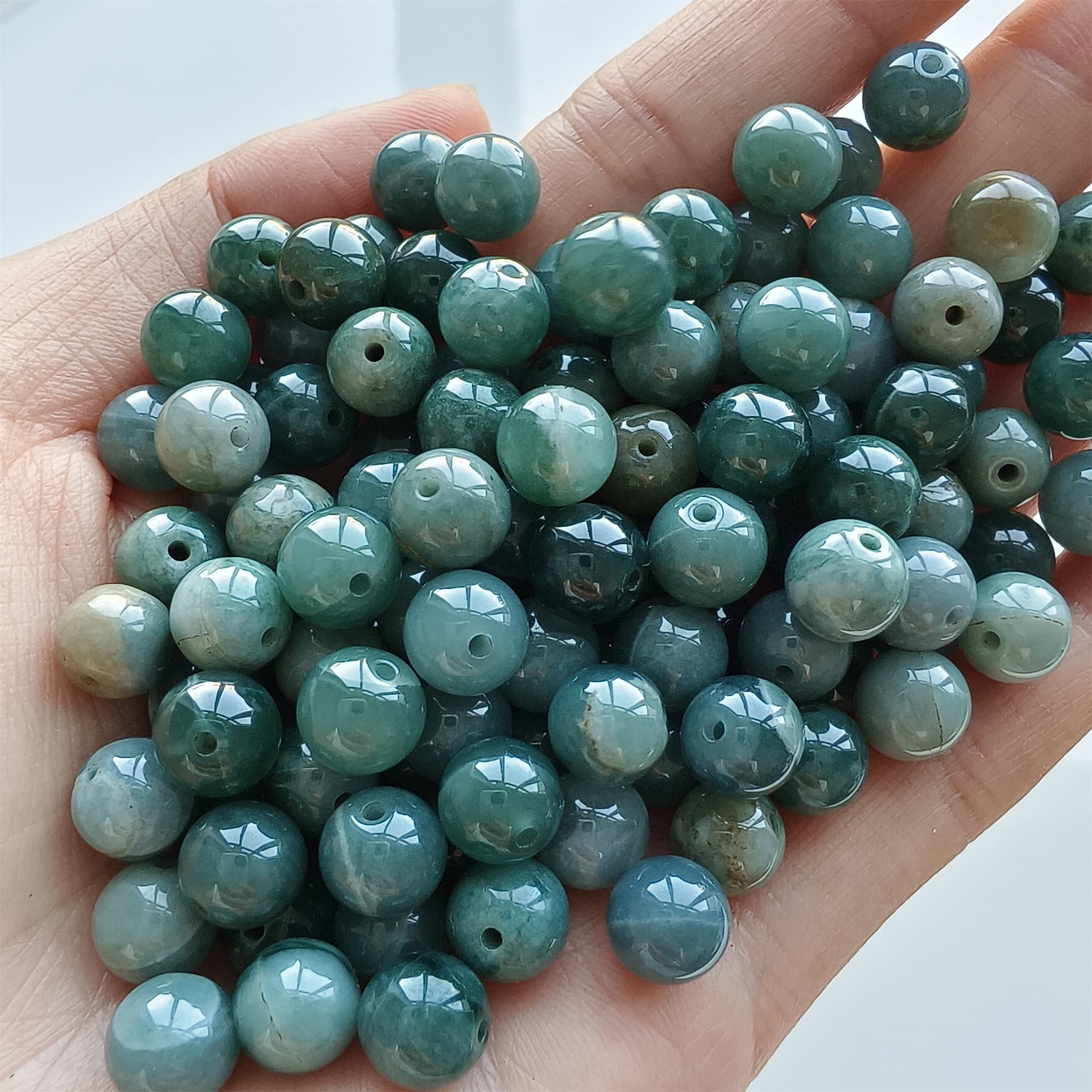 DDP 30pcs 8mm Natural Certificated Type A Blue Guatemalan Jadeite Round Beads