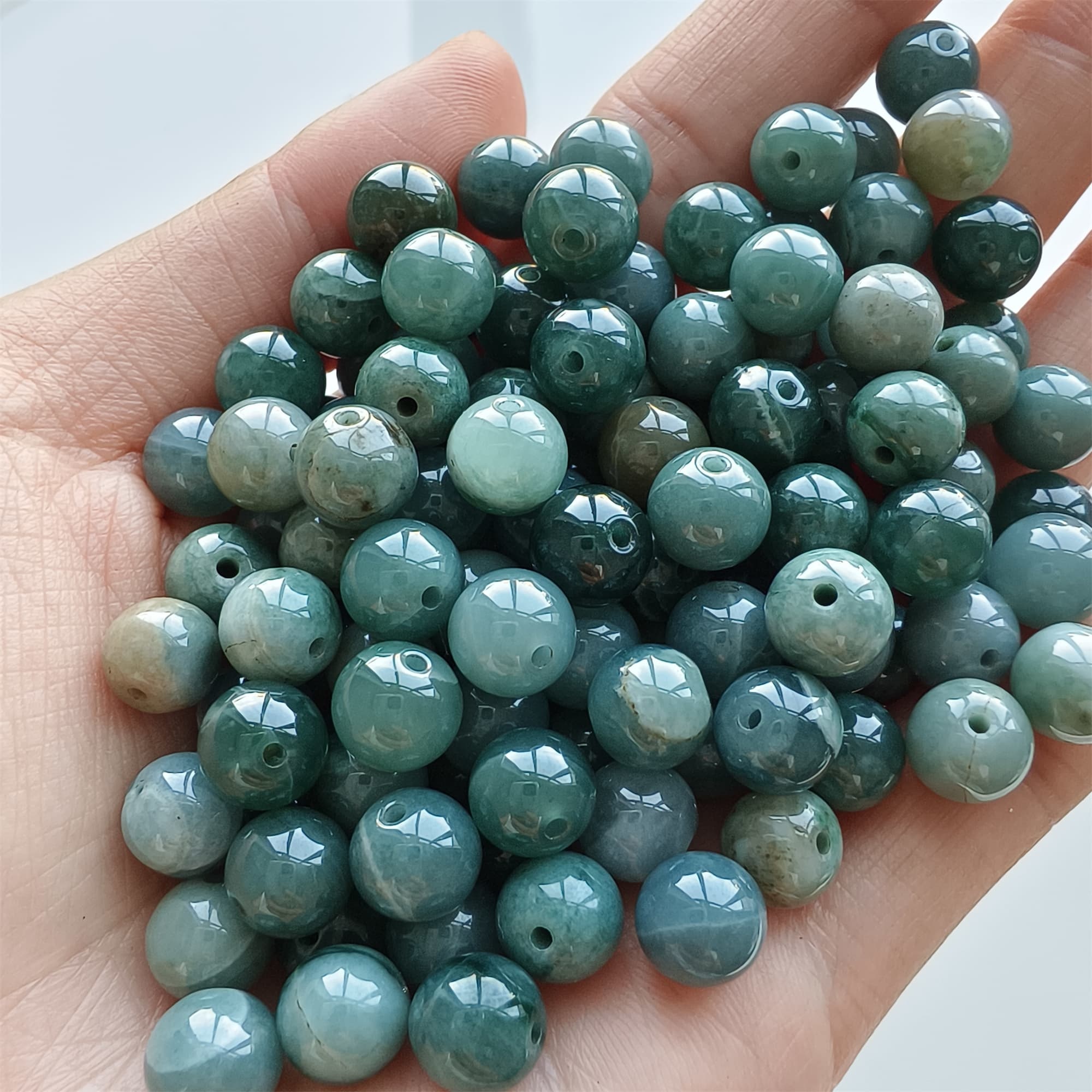 DDP 30pcs 8mm Natural Certificated Type A Blue Guatemalan Jadeite Round Beads