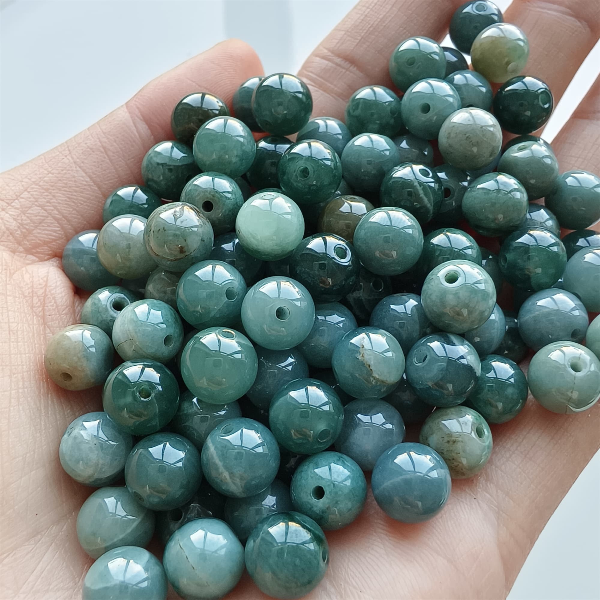 DDP 30pcs 8mm Natural Certificated Type A Blue Guatemalan Jadeite Round Beads
