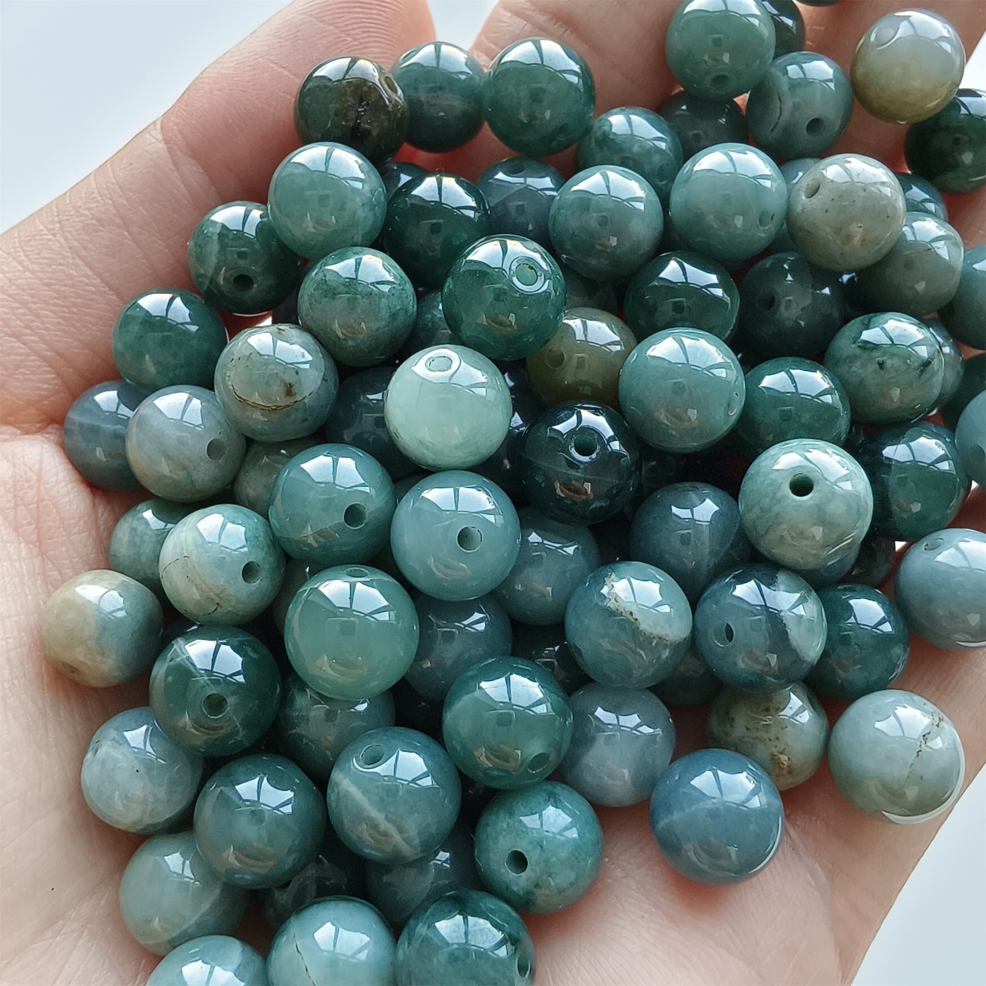 DDP 30pcs 8mm Natural Certificated Type A Blue Guatemalan Jadeite Round Beads