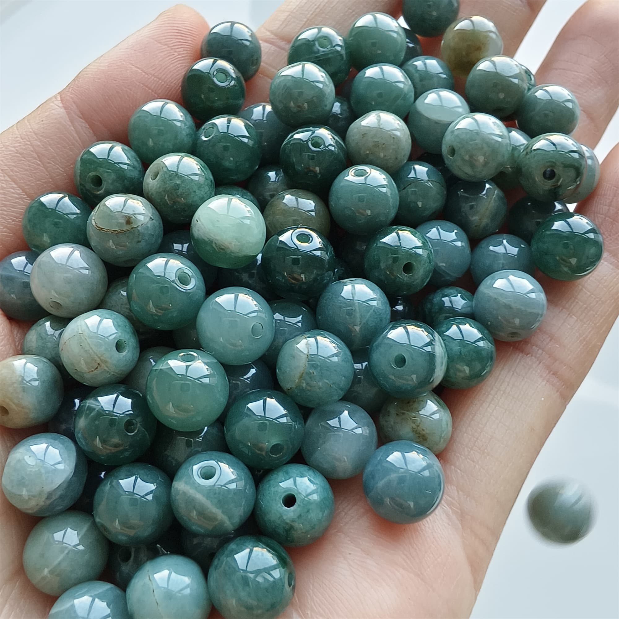 DDP 30pcs 8mm Natural Certificated Type A Blue Guatemalan Jadeite Round Beads