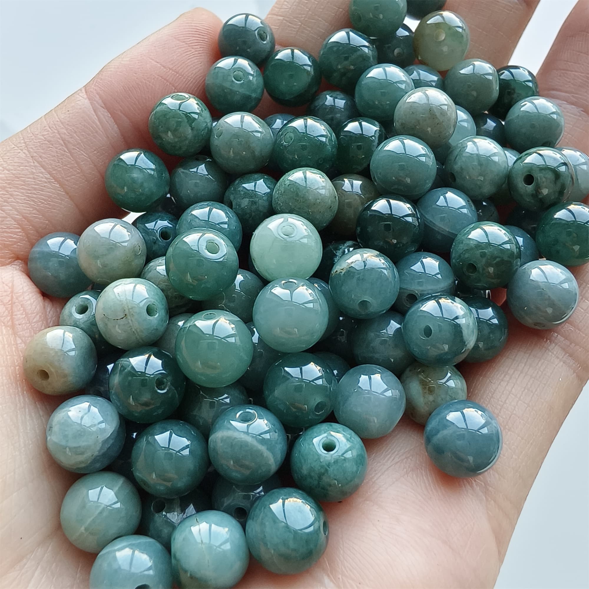 DDP 30pcs 8mm Natural Certificated Type A Blue Guatemalan Jadeite Round Beads
