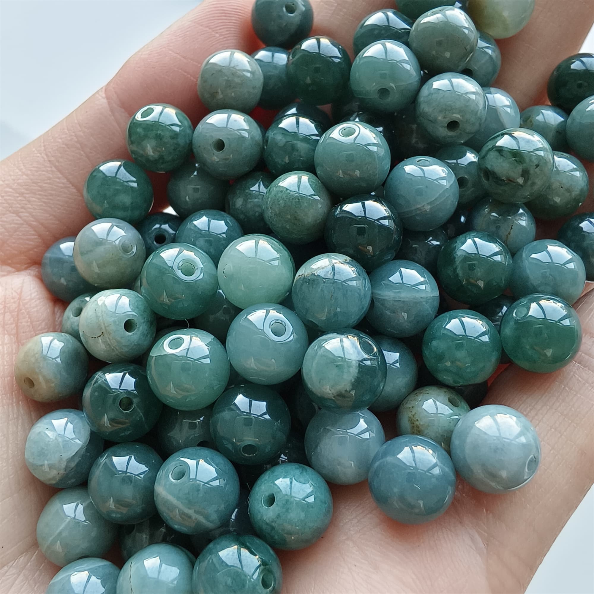 DDP 30pcs 8mm Natural Certificated Type A Blue Guatemalan Jadeite Round Beads