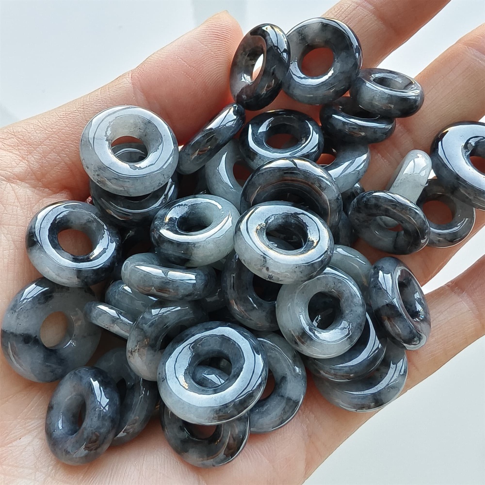 DDP 5pcs 13-17mm Natural Type A Untreated Black Chicken Species Burmese Jadeite Donut And Ring Beads