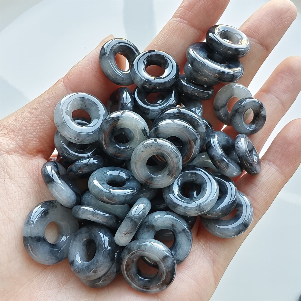 DDP 5pcs 13-17mm Natural Type A Untreated Black Chicken Species Burmese Jadeite Donut And Ring Beads