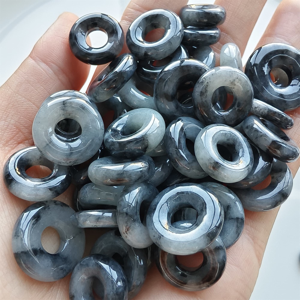 DDP 5pcs 13-17mm Natural Type A Untreated Black Chicken Species Burmese Jadeite Donut And Ring Beads