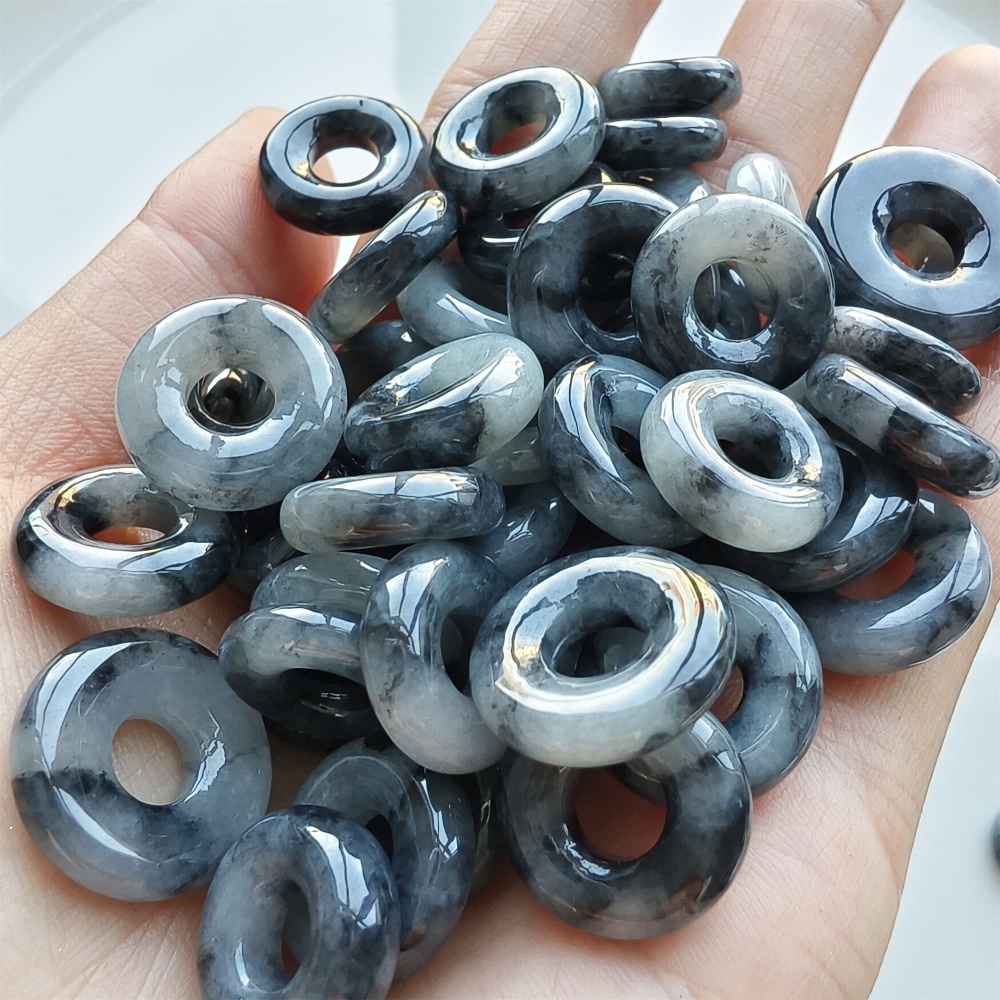 DDP 5pcs 13-17mm Natural Type A Untreated Black Chicken Species Burmese Jadeite Donut And Ring Beads