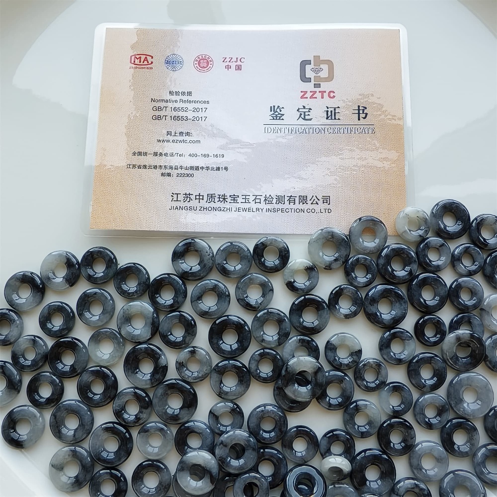 DDP 5pcs 13-17mm Natural Type A Untreated Black Chicken Species Burmese Jadeite Donut And Ring Beads