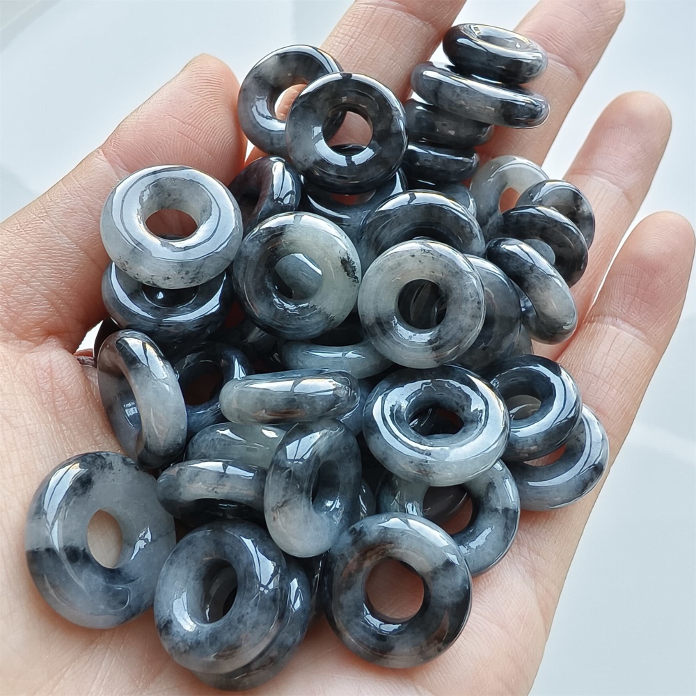 DDP 5pcs 13-17mm Natural Type A Untreated Black Chicken Species Burmese Jadeite Donut And Ring Beads