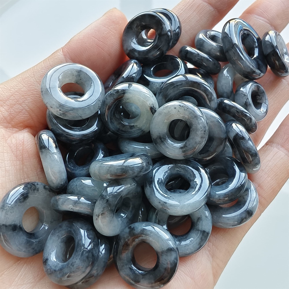 DDP 5pcs 13-17mm Natural Type A Untreated Black Chicken Species Burmese Jadeite Donut And Ring Beads