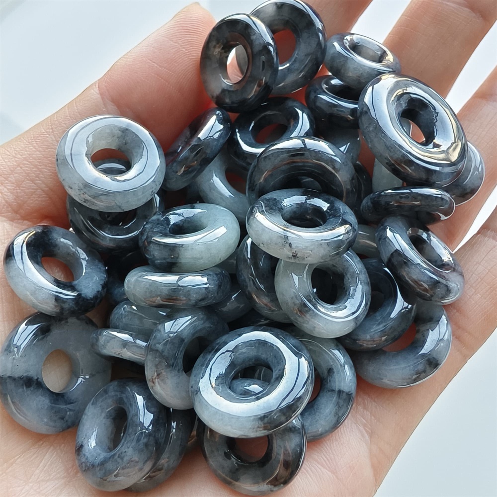 DDP 5pcs 13-17mm Natural Type A Untreated Black Chicken Species Burmese Jadeite Donut And Ring Beads