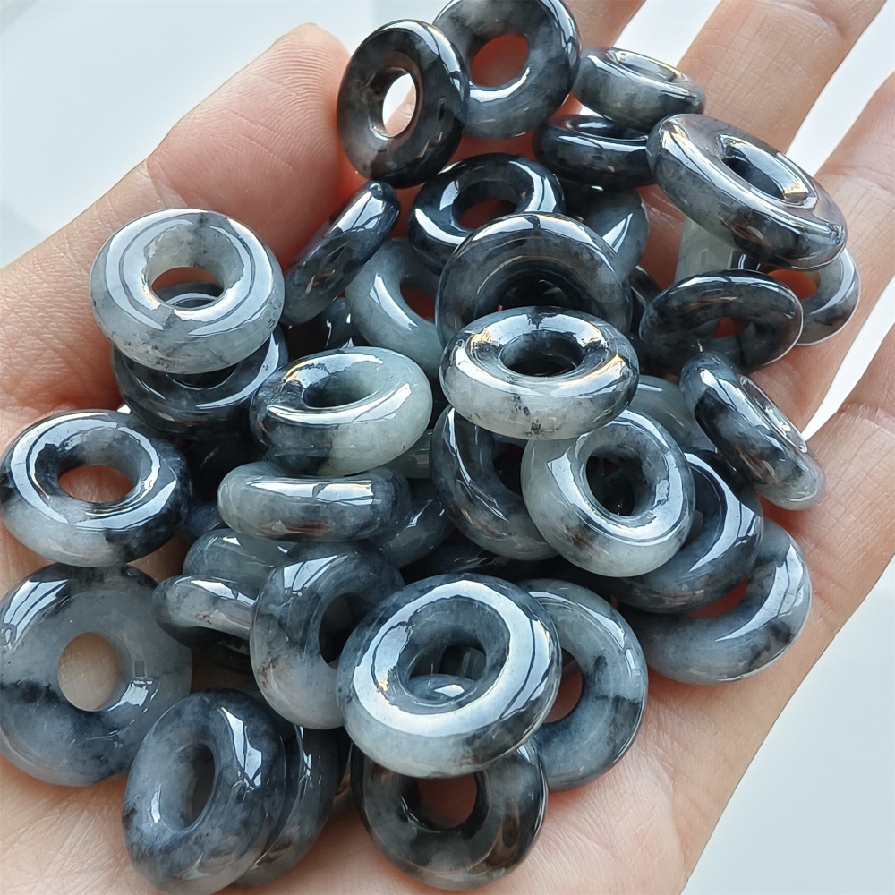 DDP 5pcs 13-17mm Natural Type A Untreated Black Chicken Species Burmese Jadeite Donut And Ring Beads