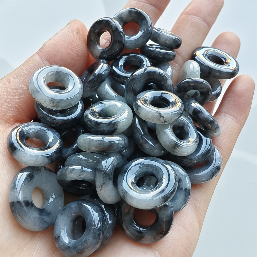 DDP 5pcs 13-17mm Natural Type A Untreated Black Chicken Species Burmese Jadeite Donut And Ring Beads