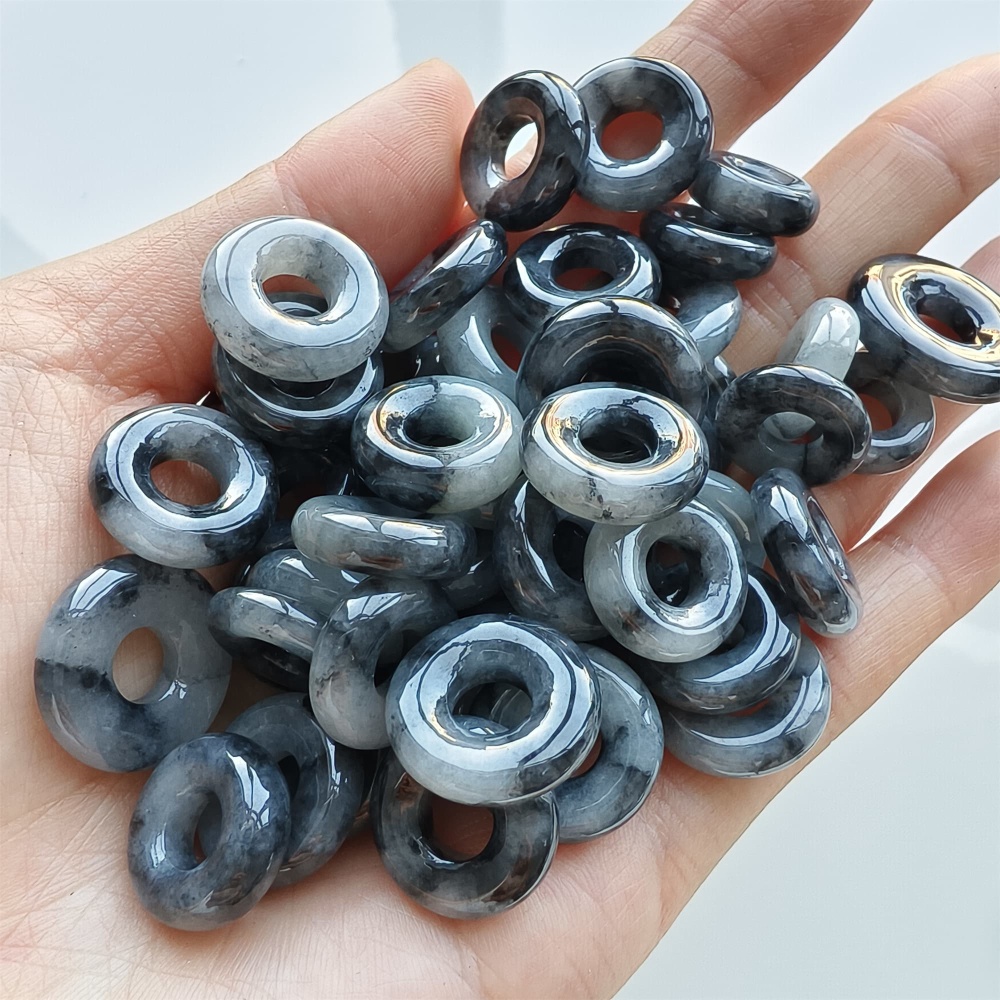 DDP 5pcs 13-17mm Natural Type A Untreated Black Chicken Species Burmese Jadeite Donut And Ring Beads