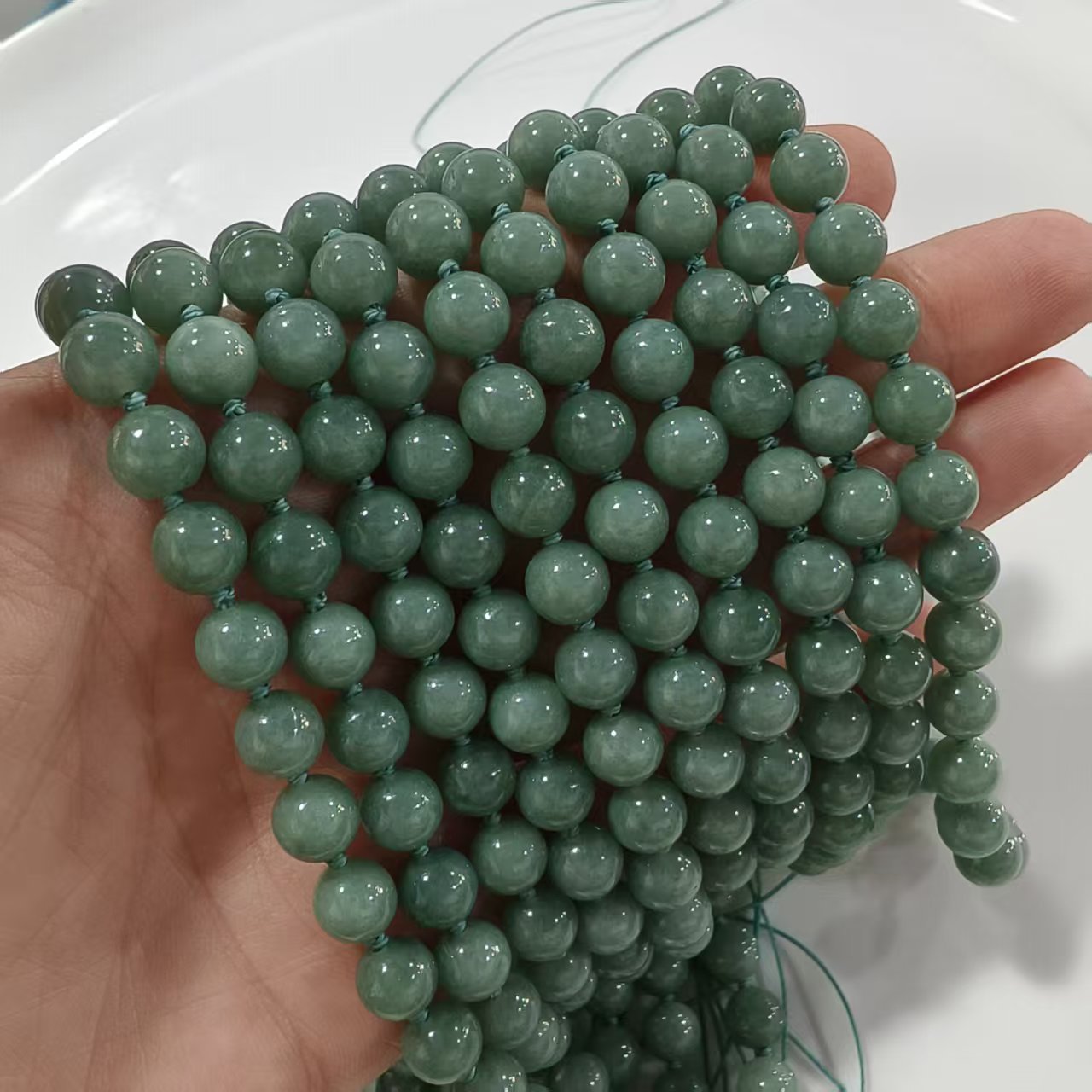 Custom order: 10 strands of green jadeite beads (processing fee included) and 5 strands yellow jadeite beads labor fee