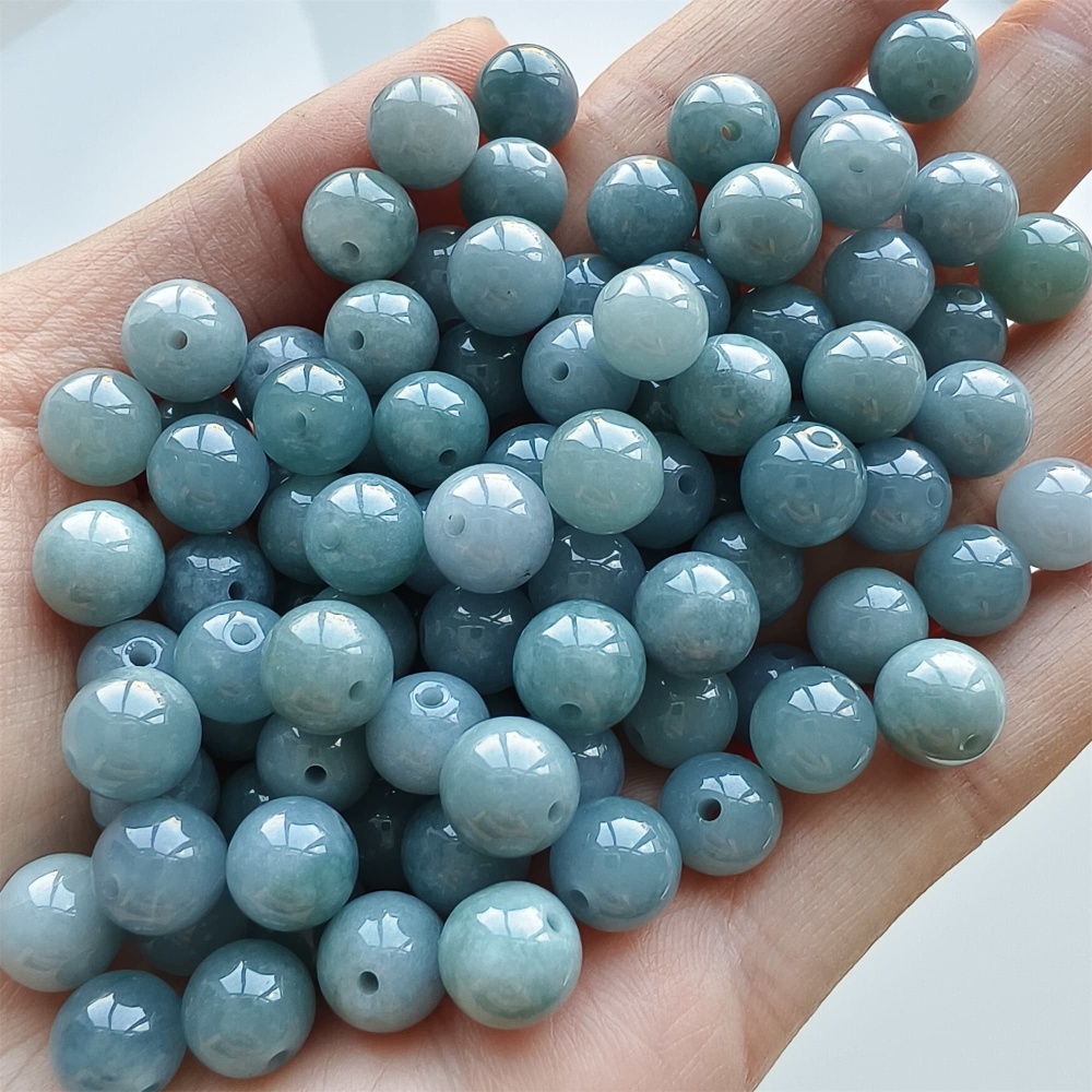 DDP 25pcs 8mm Natural Certificated Type A Blue Guatemalan Jadeite Round Beads