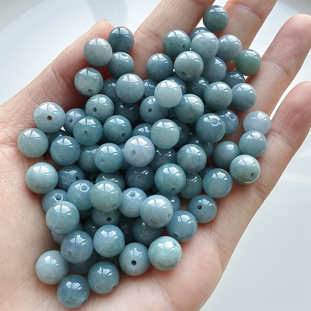 DDP 25pcs 8mm Natural Certificated Type A Blue Guatemalan Jadeite Round Beads