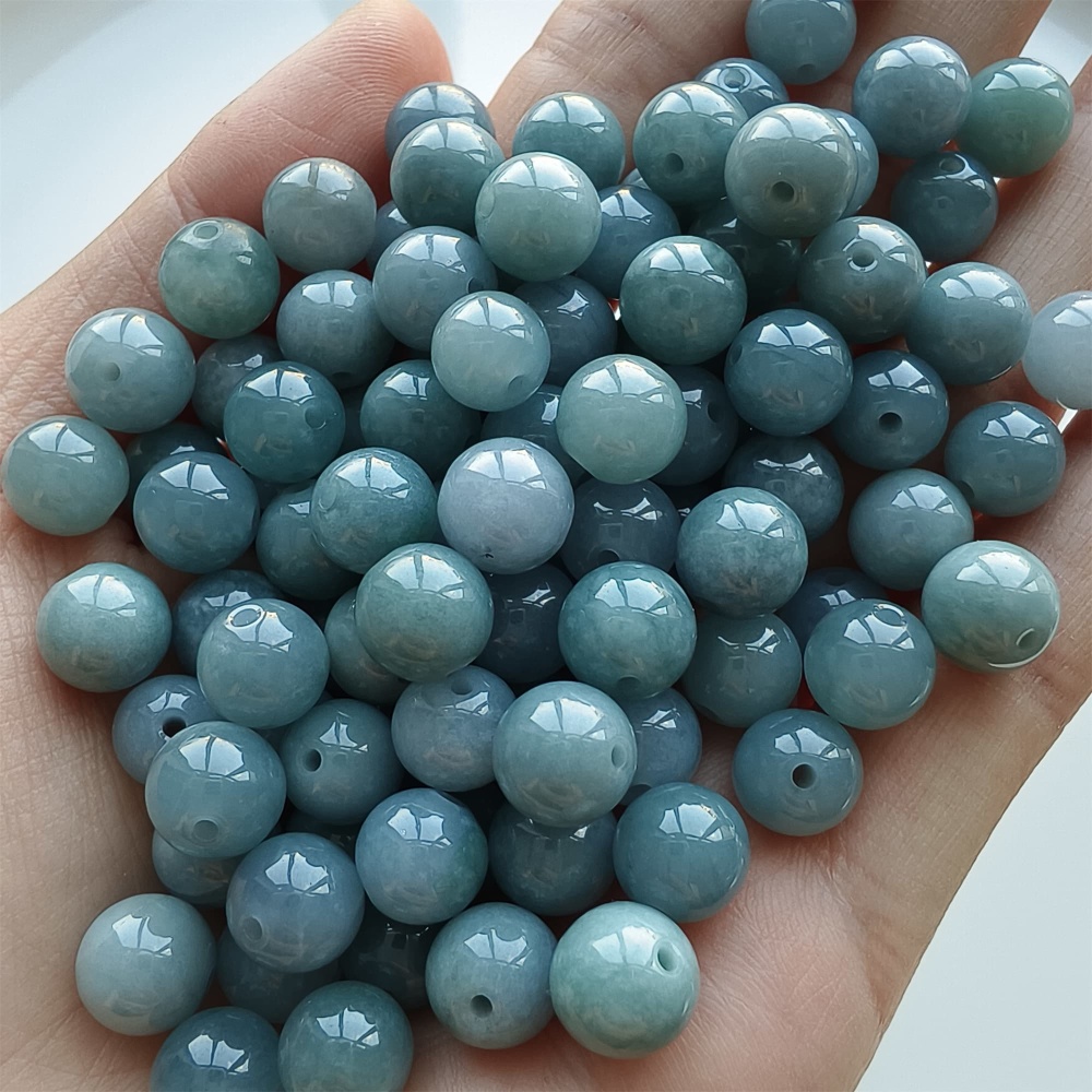 DDP 25pcs 8mm Natural Certificated Type A Blue Guatemalan Jadeite Round Beads