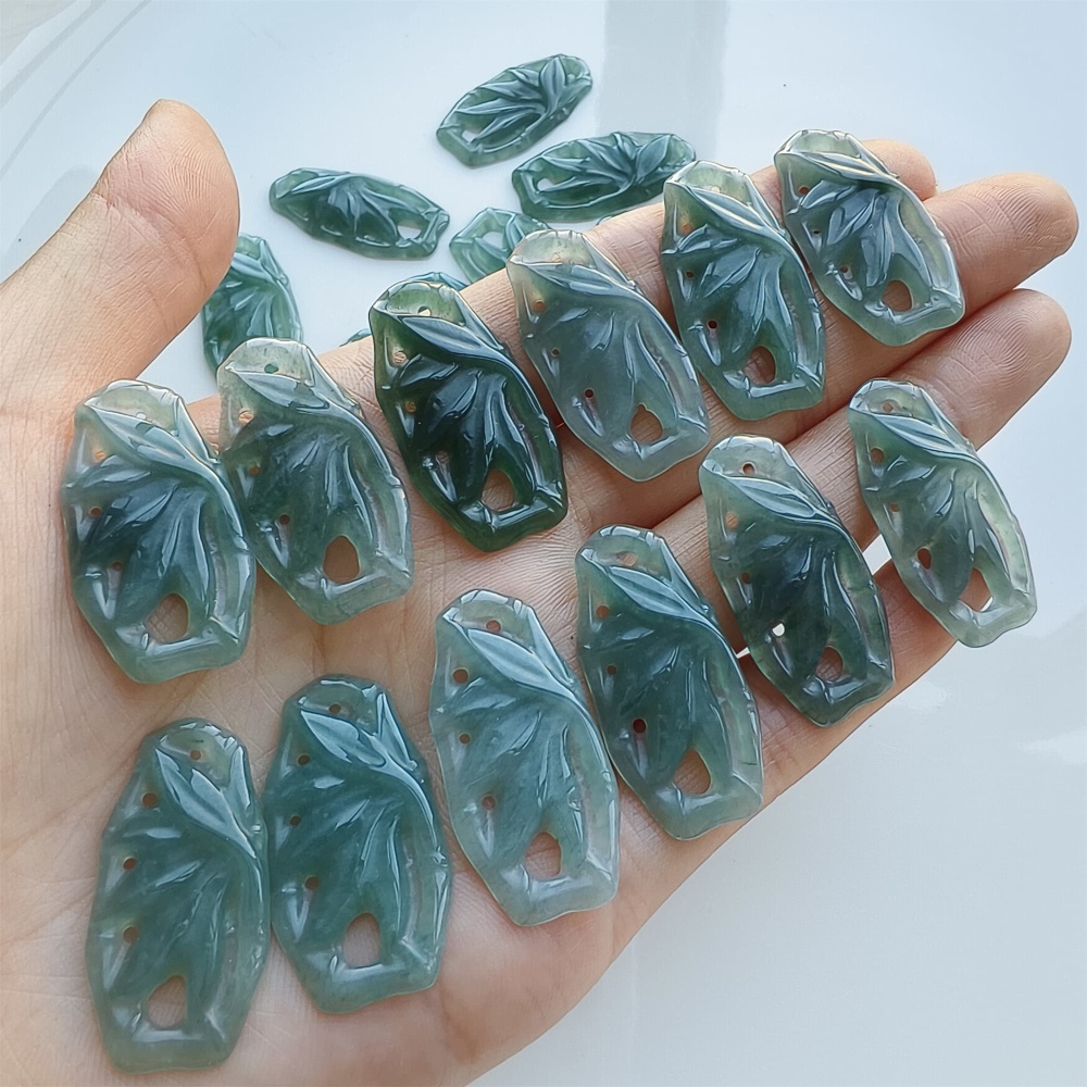 DDP 2pcs 31.5mm Natural Certificated Type A Blue Guatemalan Jadeite Filigree Bamboo Beads