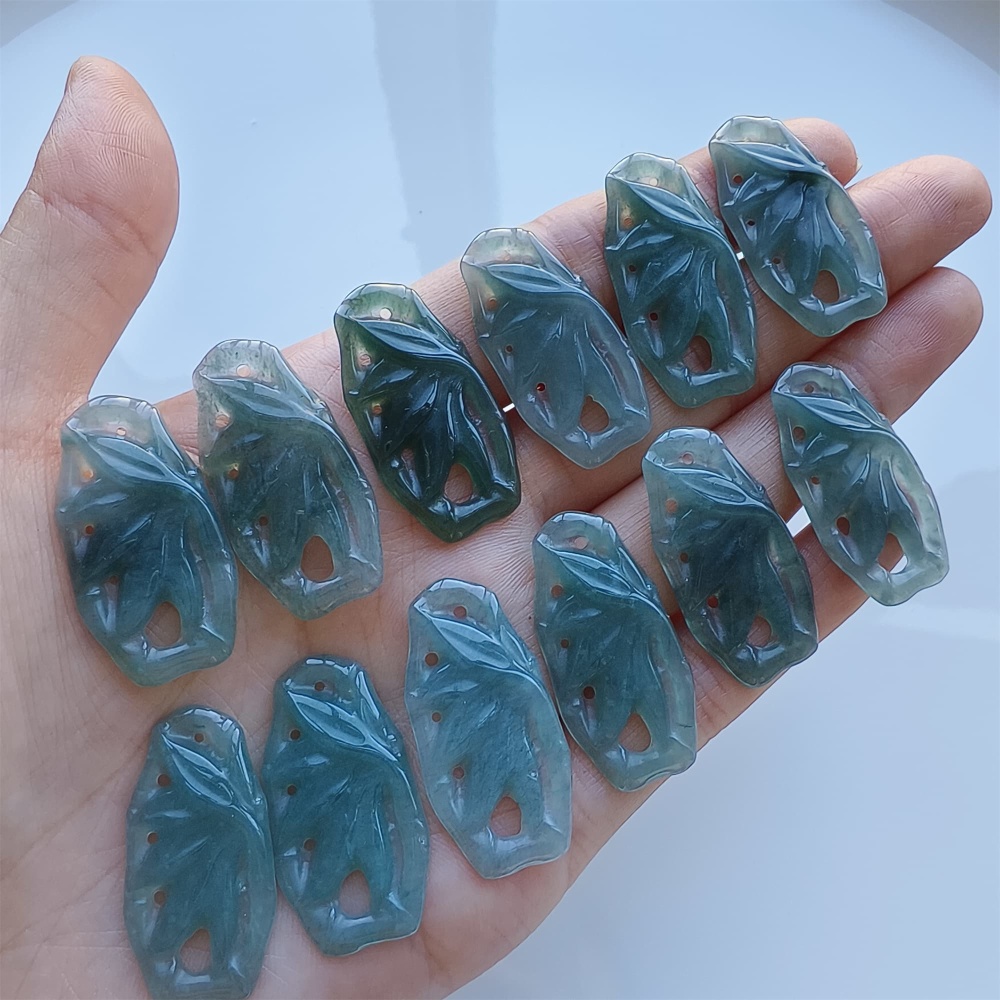DDP 2pcs 31.5mm Natural Certificated Type A Blue Guatemalan Jadeite Filigree Bamboo Beads