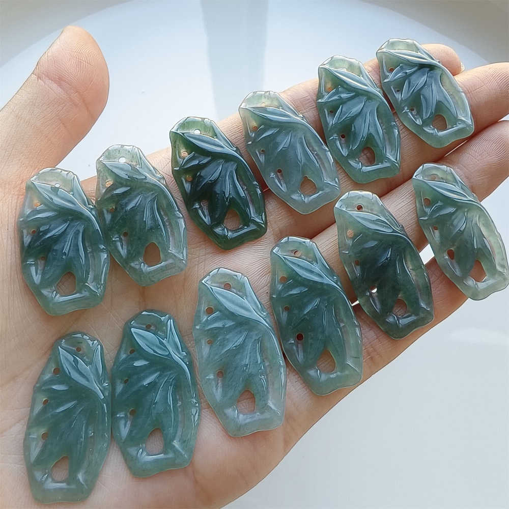 DDP 2pcs 31.5mm Natural Certificated Type A Blue Guatemalan Jadeite Filigree Bamboo Beads