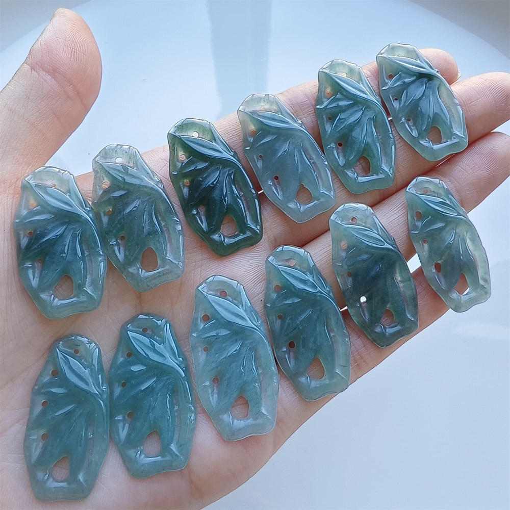 DDP 2pcs 31.5mm Natural Certificated Type A Blue Guatemalan Jadeite Filigree Bamboo Beads