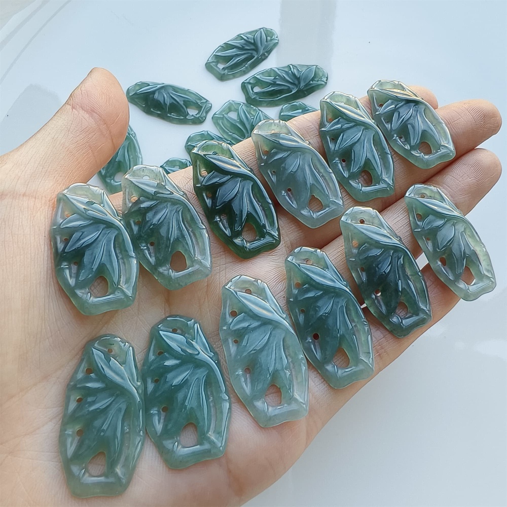 DDP 2pcs 31.5mm Natural Certificated Type A Blue Guatemalan Jadeite Filigree Bamboo Beads