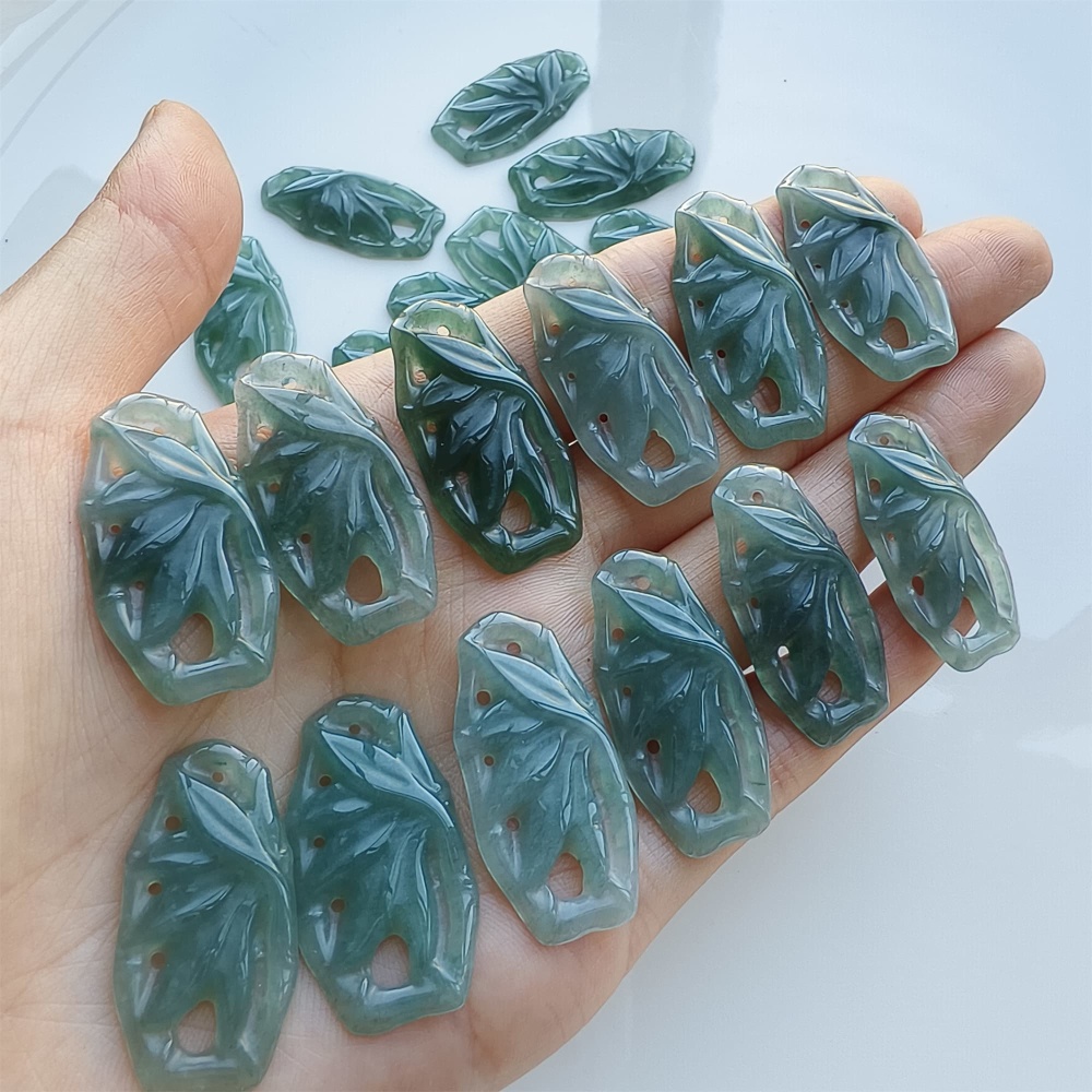 DDP 2pcs 31.5mm Natural Certificated Type A Blue Guatemalan Jadeite Filigree Bamboo Beads
