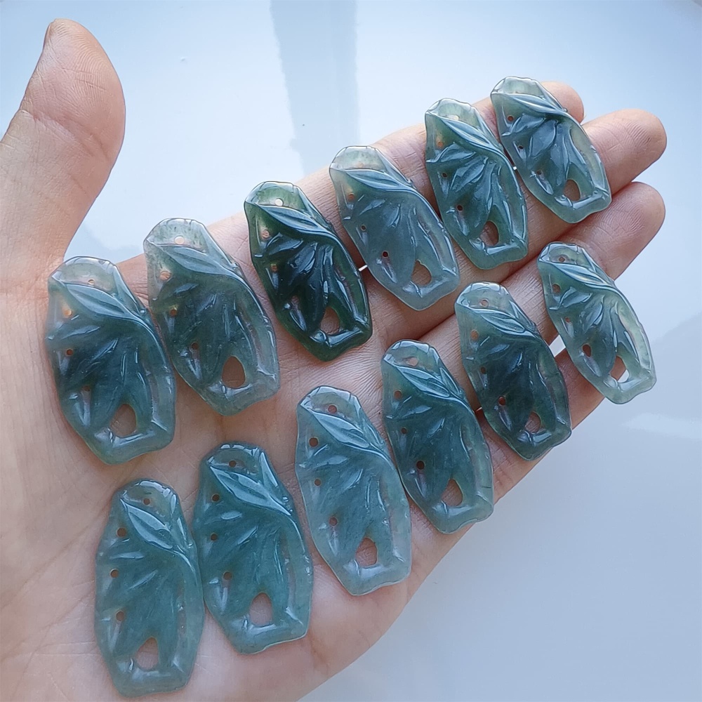 DDP 2pcs 31.5mm Natural Certificated Type A Blue Guatemalan Jadeite Filigree Bamboo Beads