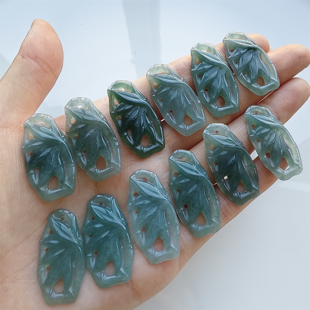 DDP 2pcs 31.5mm Natural Certificated Type A Blue Guatemalan Jadeite Filigree Bamboo Beads