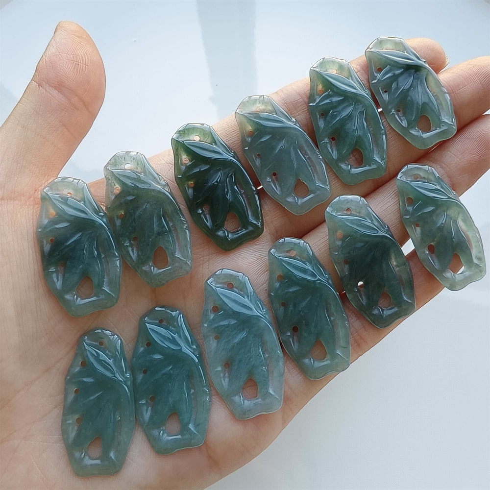 DDP 2pcs 31.5mm Natural Certificated Type A Blue Guatemalan Jadeite Filigree Bamboo Beads