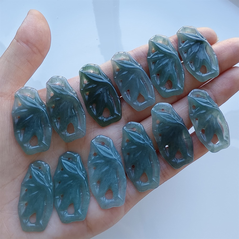 DDP 2pcs 31.5mm Natural Certificated Type A Blue Guatemalan Jadeite Filigree Bamboo Beads