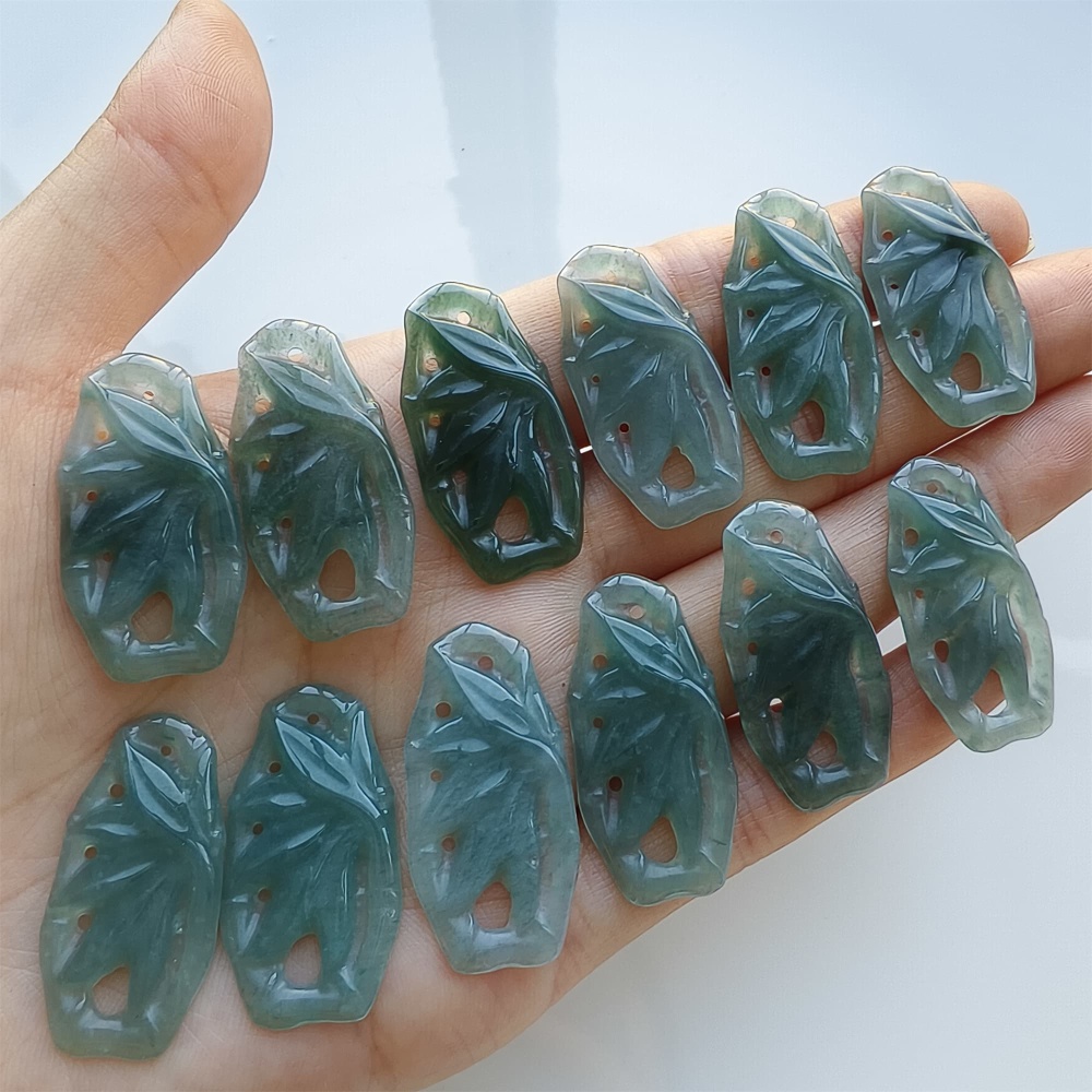 DDP 2pcs 31.5mm Natural Certificated Type A Blue Guatemalan Jadeite Filigree Bamboo Beads