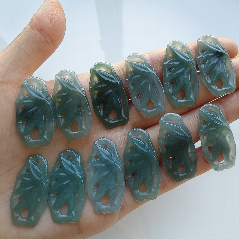DDP 2pcs 31.5mm Natural Certificated Type A Blue Guatemalan Jadeite Filigree Bamboo Beads