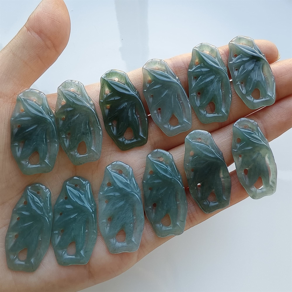 DDP 2pcs 31.5mm Natural Certificated Type A Blue Guatemalan Jadeite Filigree Bamboo Beads