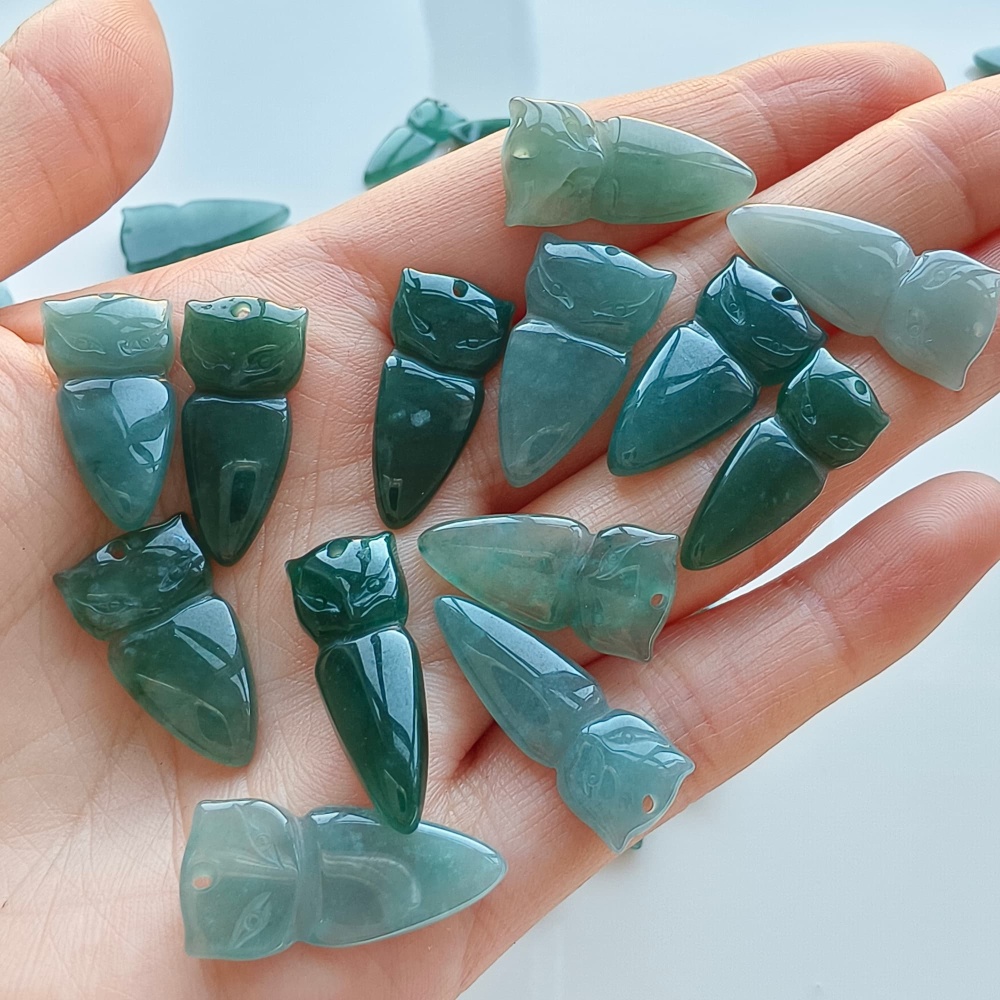 DDP 5pcs 18.5-29mm Natural Certificated Type A Green Blue Guatemalan Jadeite Fox Beads