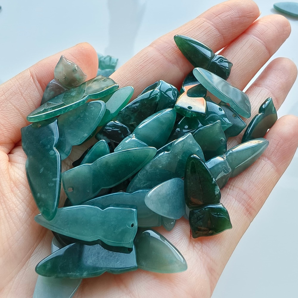 DDP 5pcs 18.5-29mm Natural Certificated Type A Green Blue Guatemalan Jadeite Fox Beads
