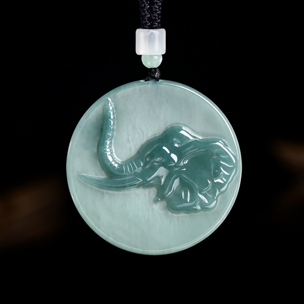 DDP 50mm Natural Certificated Type A Untreated Blue Watery Guatemalan Round Pendant With Elephant Carved