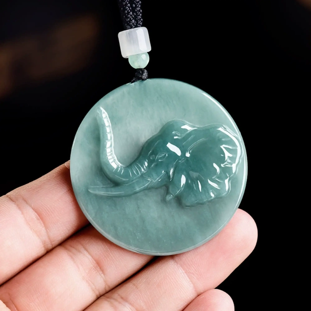 DDP 50mm Natural Certificated Type A Untreated Blue Watery Guatemalan Round Pendant With Elephant Carved